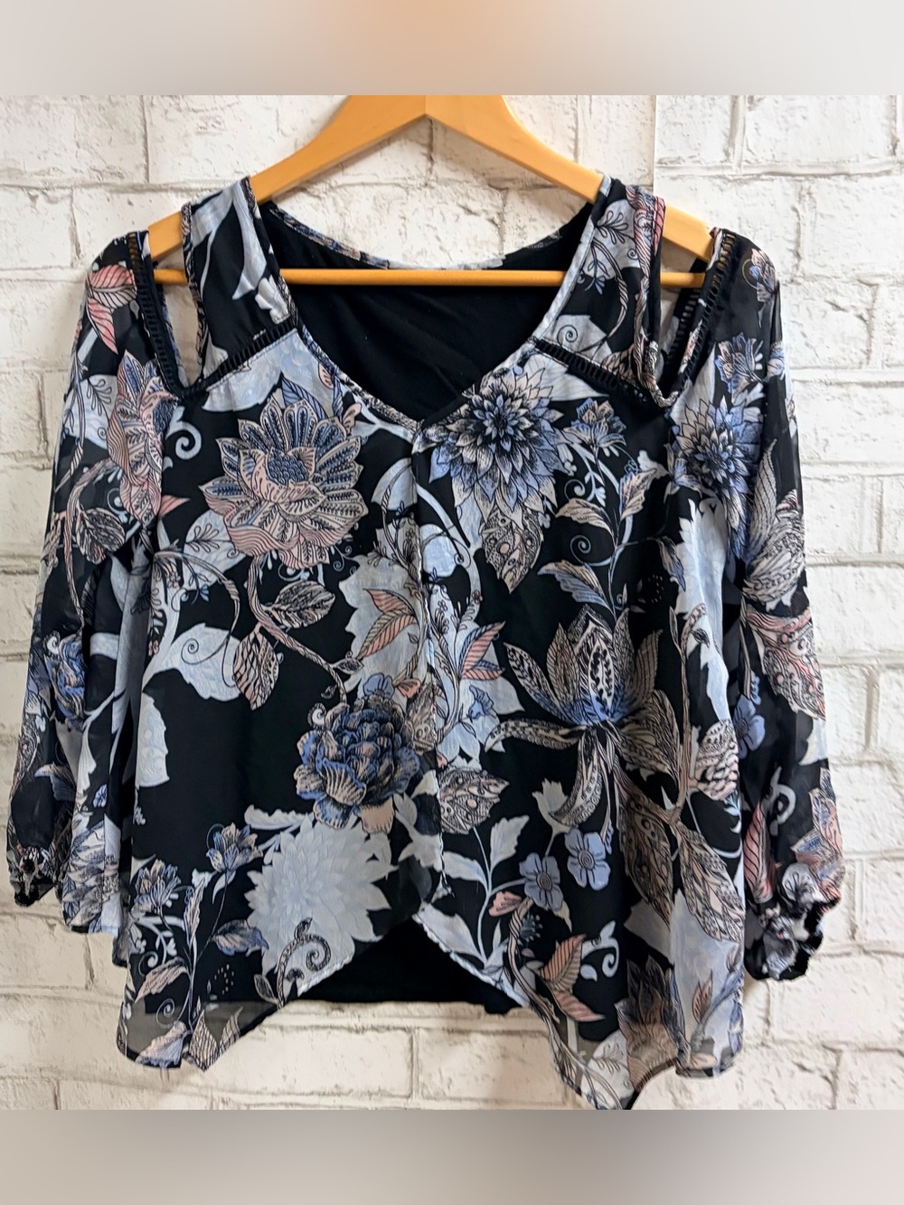 Floral Cold-Shoulder V-Neck Blouse